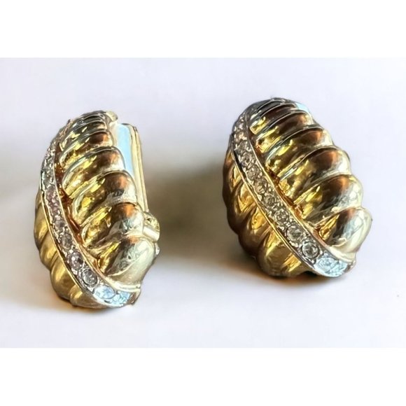 Vintage Nolan Miller Clip On Earrings Glamour Austrian Crystal Gold - Picture 2 of 11